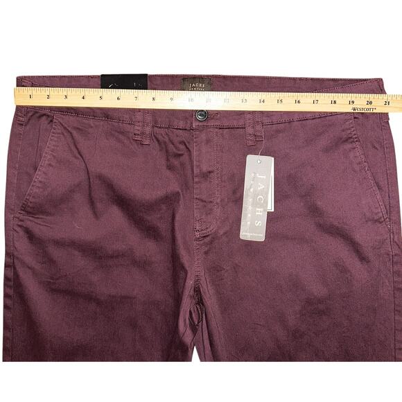 NWT Jachs NY Slim Fit Mid-Rise Tapered Leg Pants Burgundy 40X30 - Picture 2 of 7